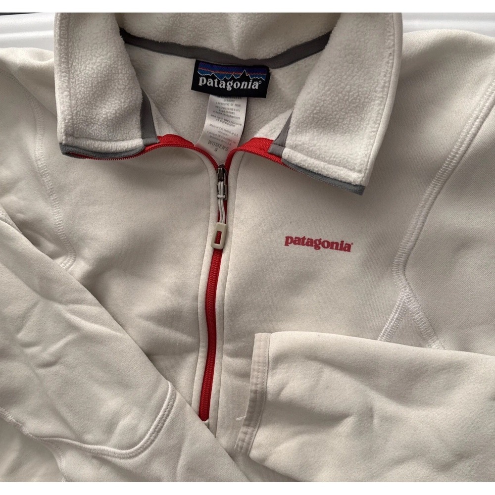 Patagonia Pullover Polartec 1/4 Zip Layer Sweatshirt Ivory Red Mock Neck Women S - Picture 2 of 12